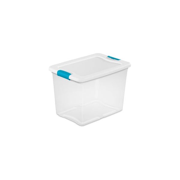 Sterilite Storage Tote W/ Lid, 6.25 gal, 16-1/4 in L x 11-1/4 in W x 11-5/8 in H, Clear, White, Blue, 6 PK 14958006 - main